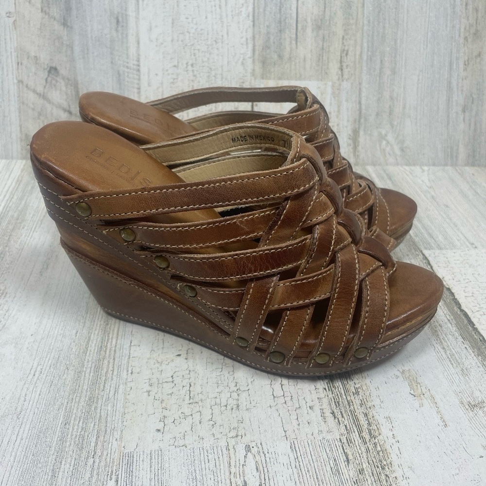 Bed Stu Brown Woven Leather Josie Wedge Sandals 7.5 - Picture 4 of 10